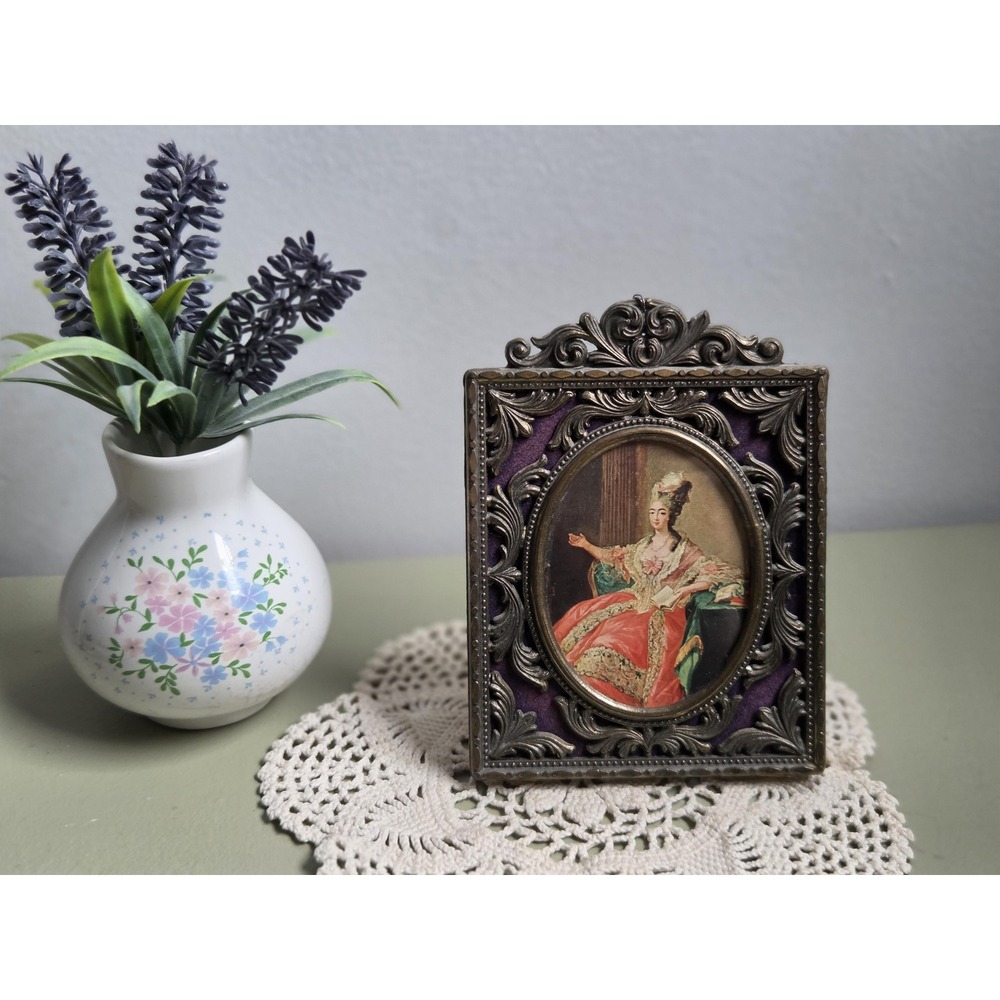 Vintage Italian Ornate Metal Picture Frame Rococo Portrait Made Italy